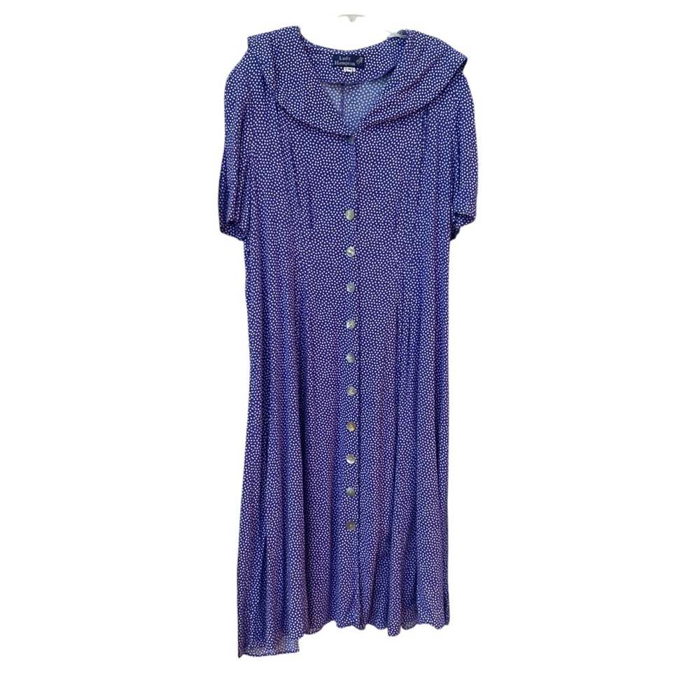 Vintage 80s 90s Lady Hampton Purple Polka Dot Midi Dress Sailor Collar 26 3X 4X